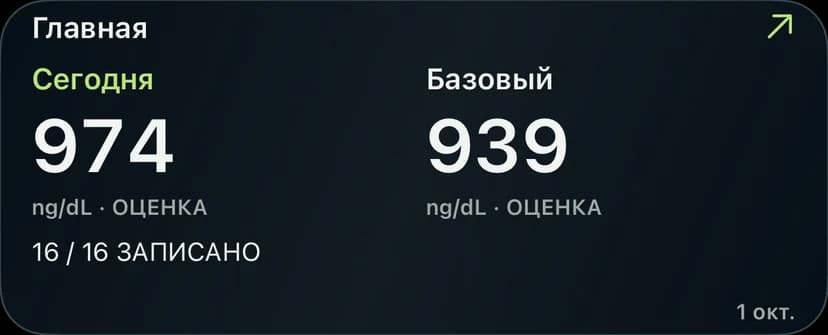 Виджет Home в Dr. Testo с Today, Base и записанными действиями